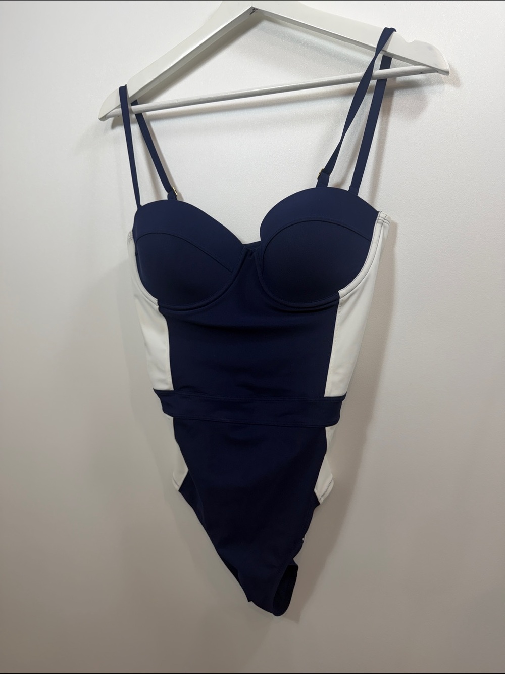 Tory Burch Lipsi blue white one piece swimsuit size medium.